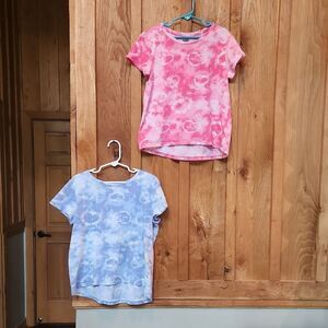 Old Navy Heart Tie Dye Short Sleeve Cotton Bundle Tees, Large 10/12, Pink & Blue